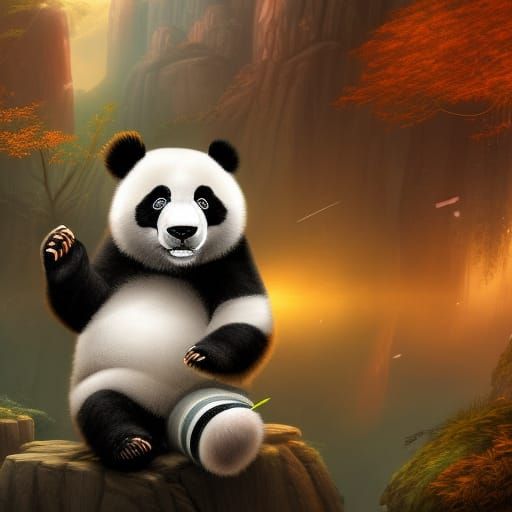 Cute Panda in Detailed Matte Painting Style