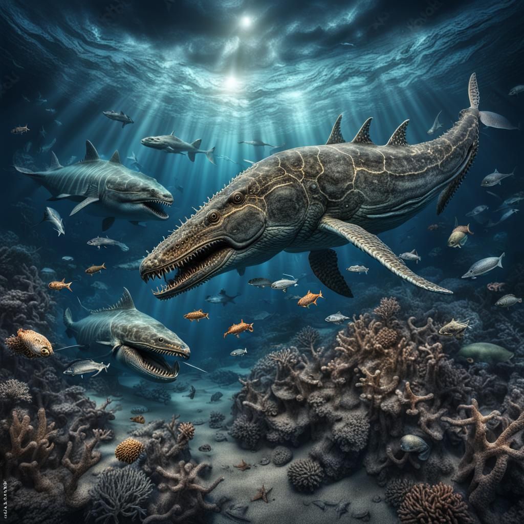 Prehistoric Sea Creatures in Ancient Ocean Depths
