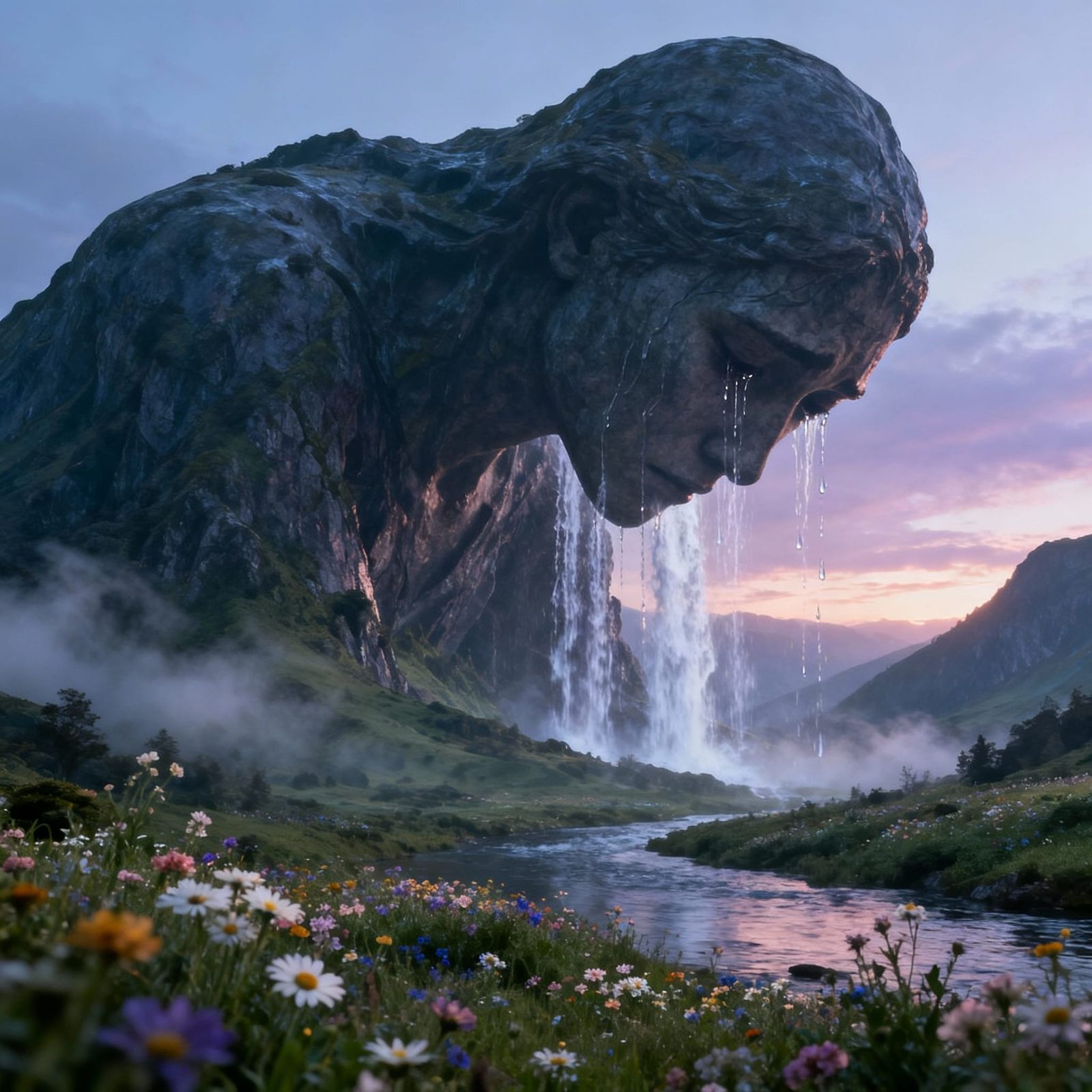 Colossal Mountain of Sorrow with Weeping Waterfalls