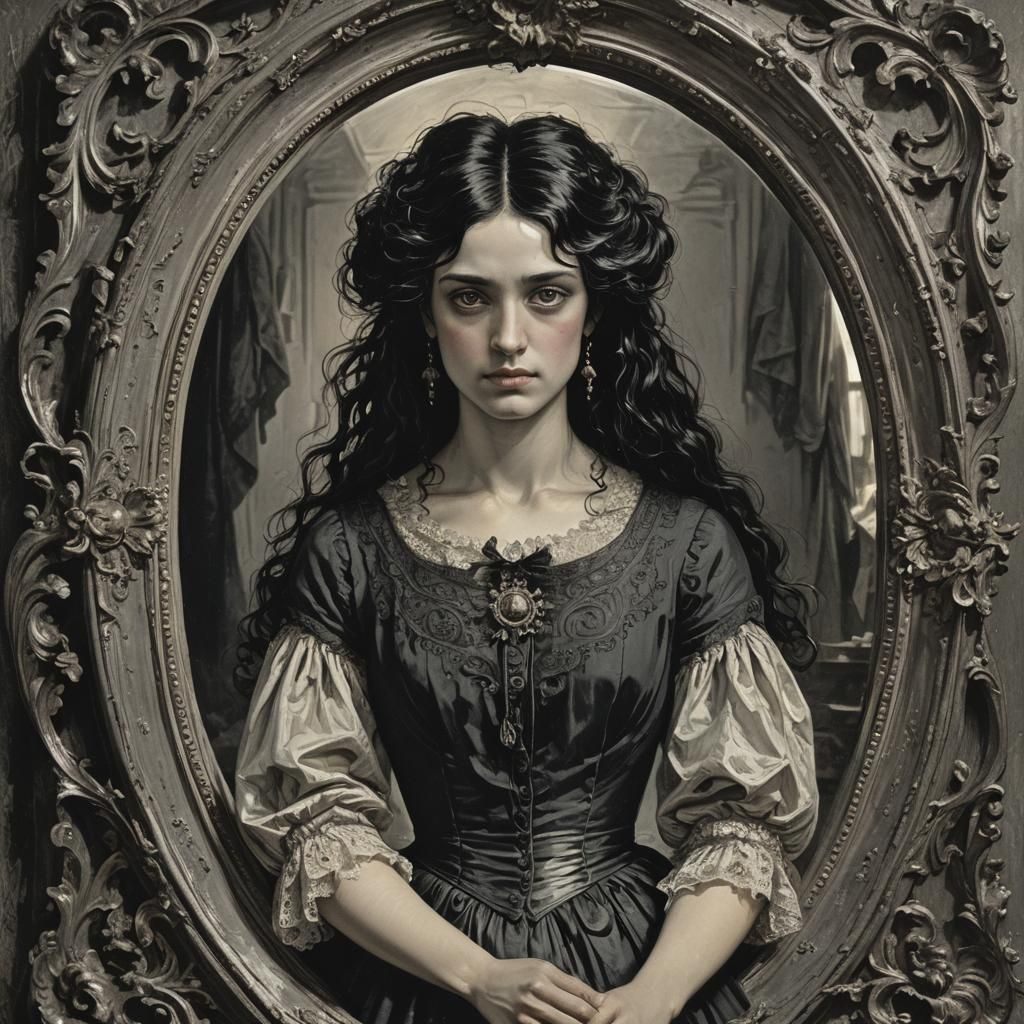 Woman's Joyful Face, Mirror Reveals Sad Reflection