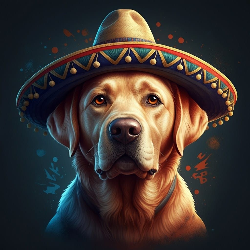 Colorful Labrador Wears Matisse-Inspired Sombrero in Vibrant...