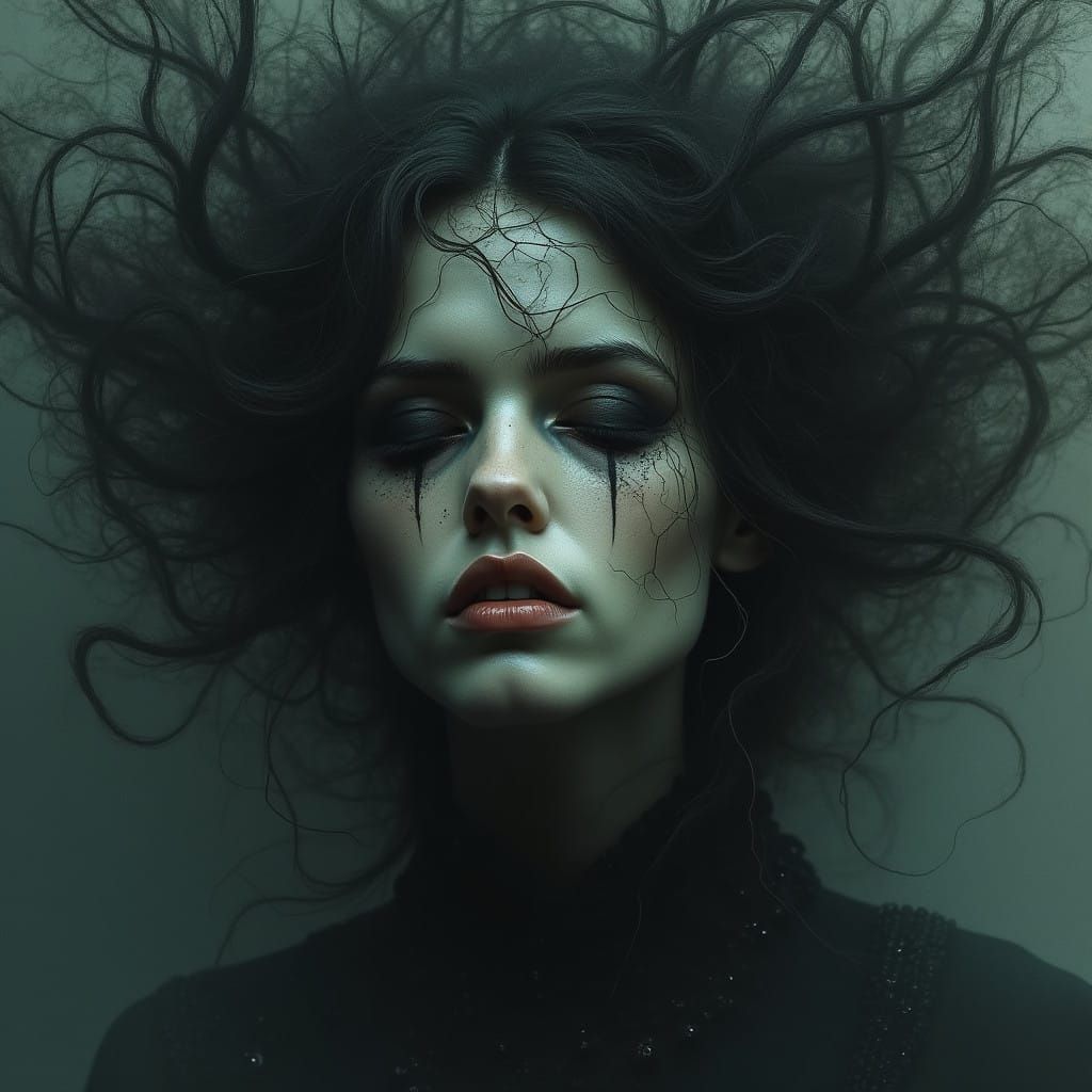 Surreal Woman Trapped in Darkness, a Haunting Portrait of In...