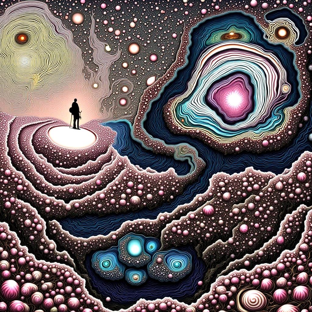 Dreamlike Amoeboid Tree in Magical Landscape Gouache Paintin...