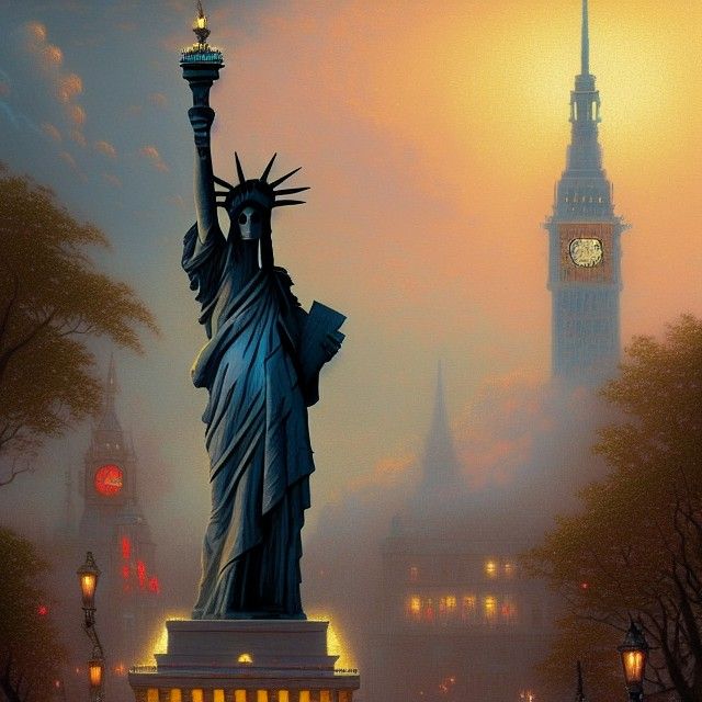 Statue of Liberty in Clockpunk Movie Poster Style