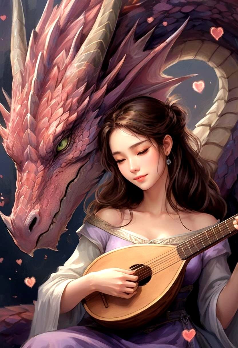 Woman and Dragon Intimacy in Pastel Anime Style