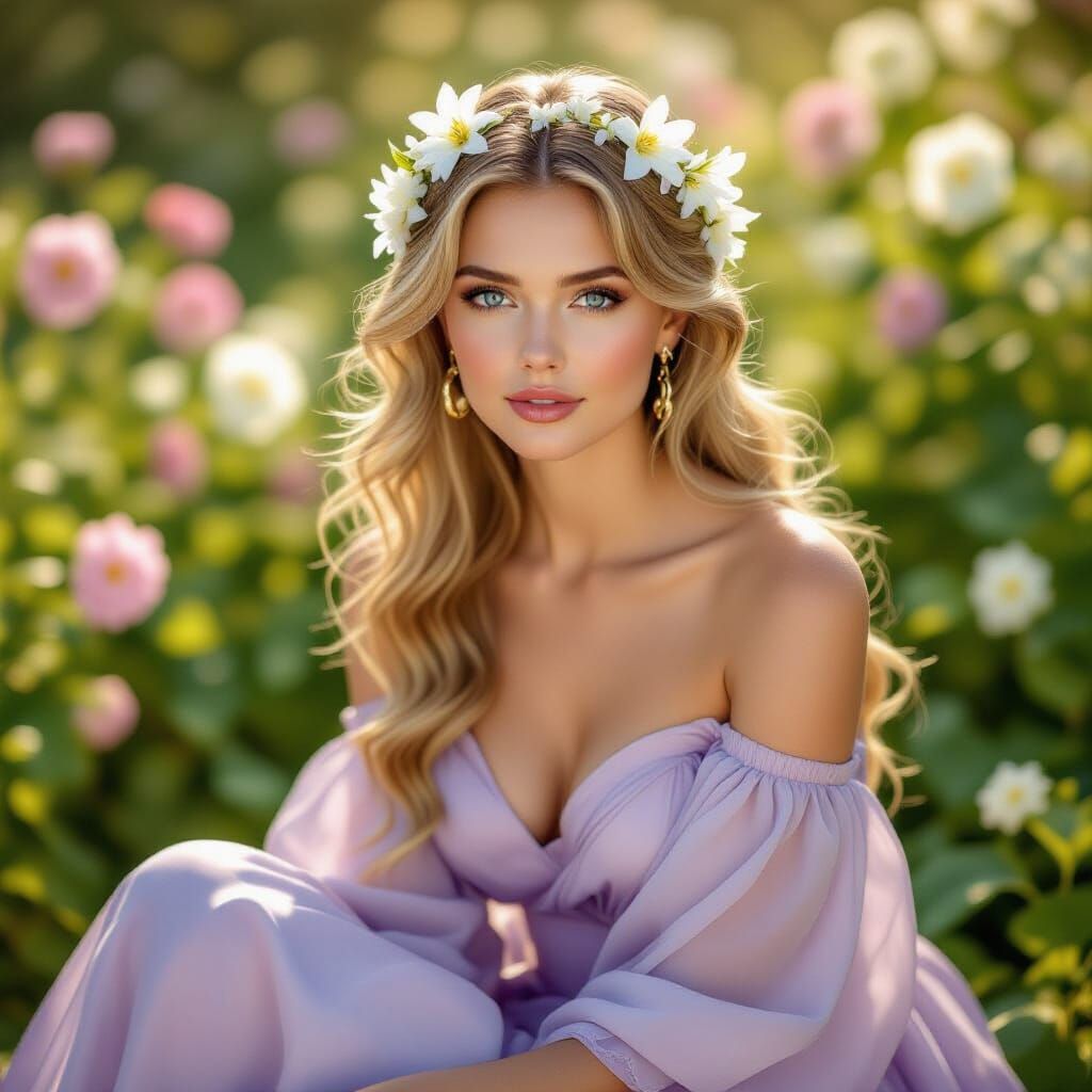 Woman with Lilies in Art Nouveau Style