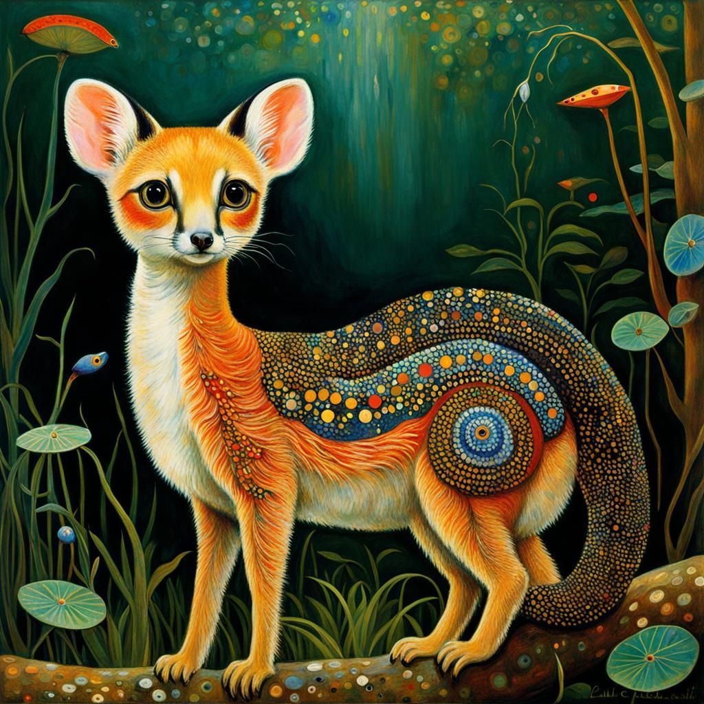 Cute Creature in Style of Klimt, Monet, Klee