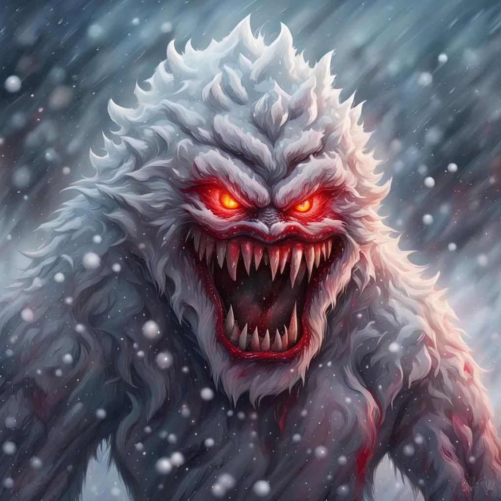 Fearsome Furry Snow Monster in Winter Storm