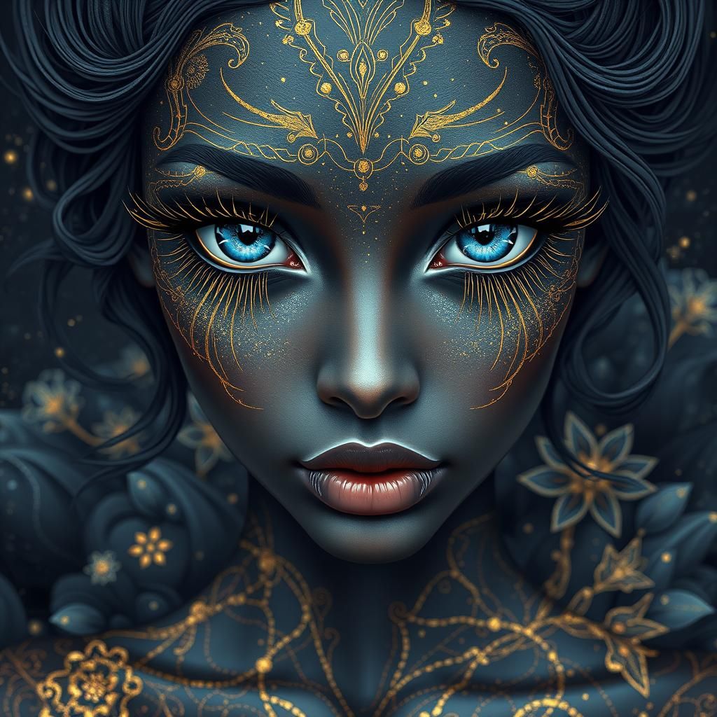 Celestial Being with Cosmic Circuitry in Dreamscape