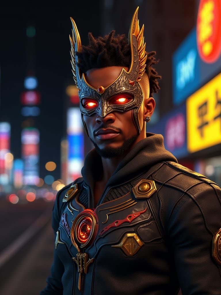 Black Man with Fireball Emblem in 3D Anime Style