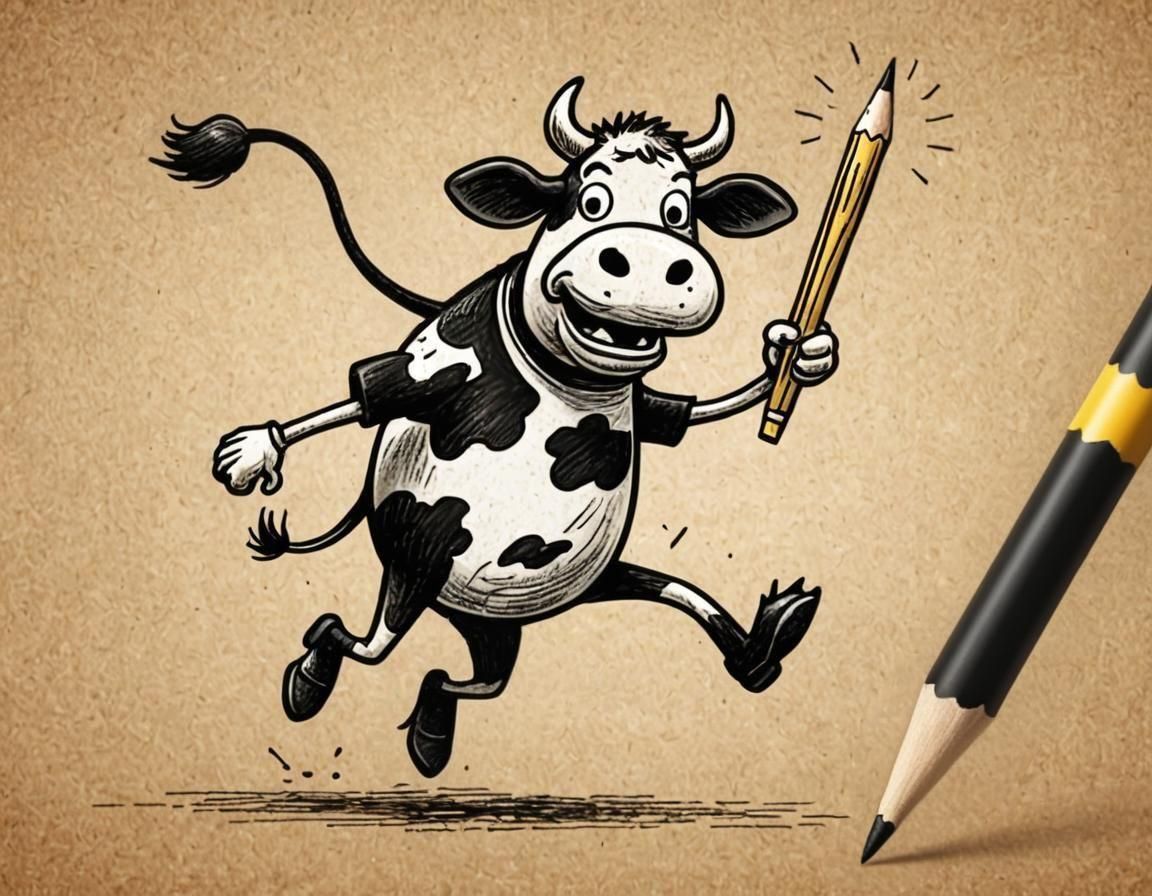 Cow Stick Figure Doodles Fights Back