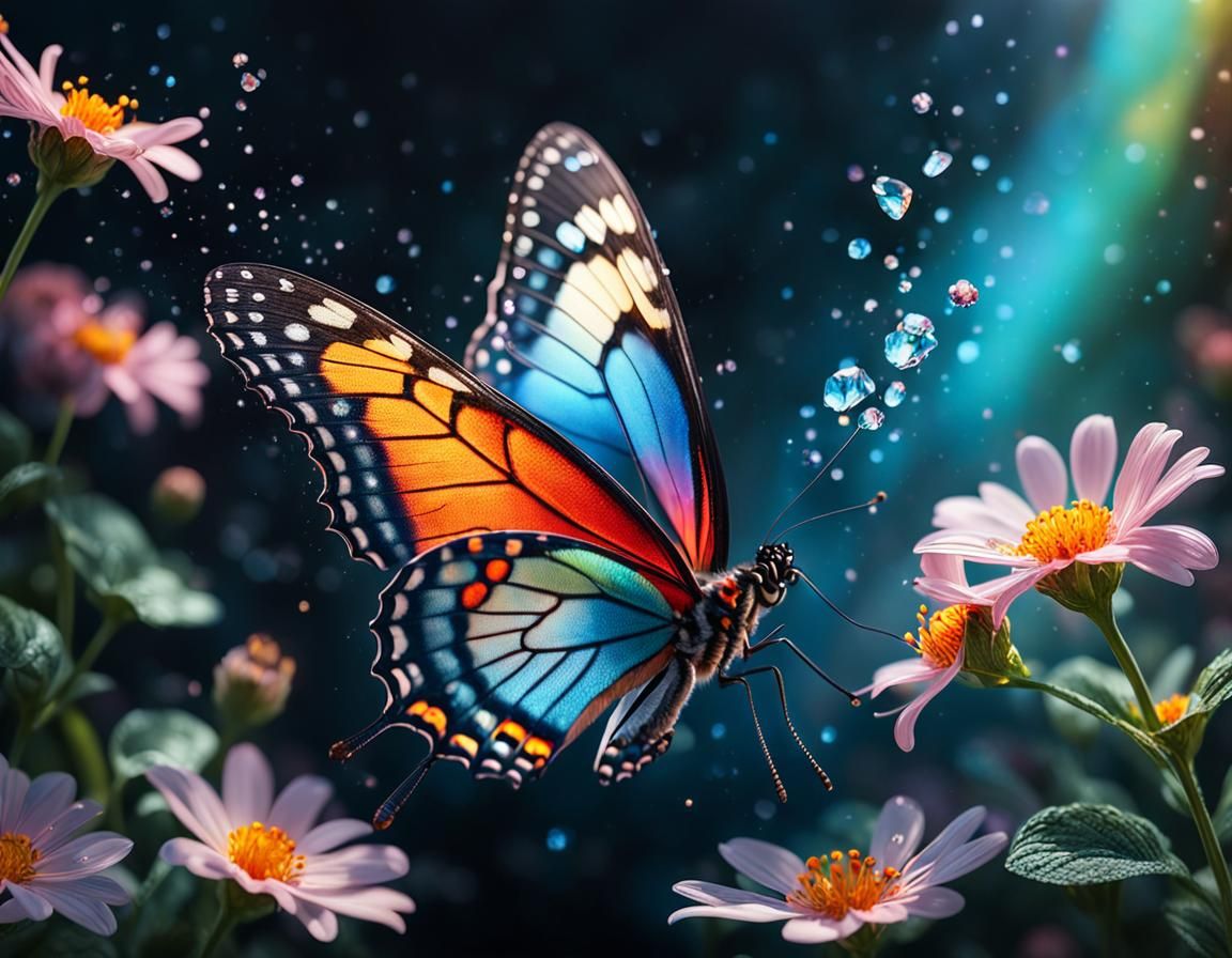 Crystal Wing Butterfly in Hyperrealistic Splash Art