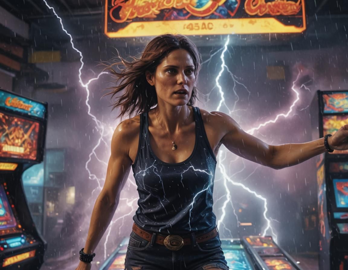 Morgan Webb Channels Hurricane Power at Arcade