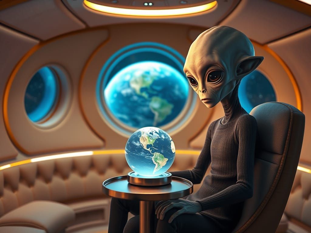Luxurious Alien Spacecraft Interior with Soft Blue and Gold ...