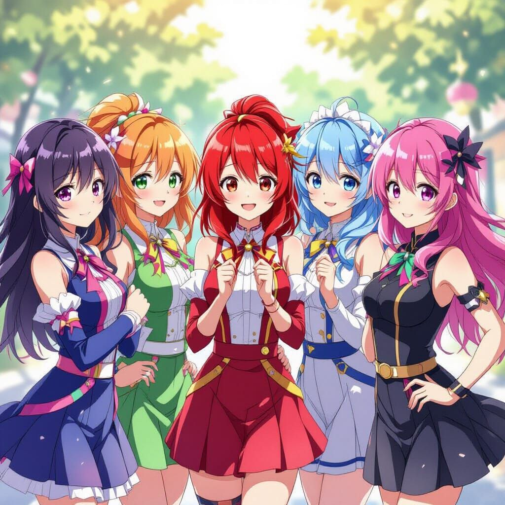 Anime Girls in Stylish Outfits with Bright Hair