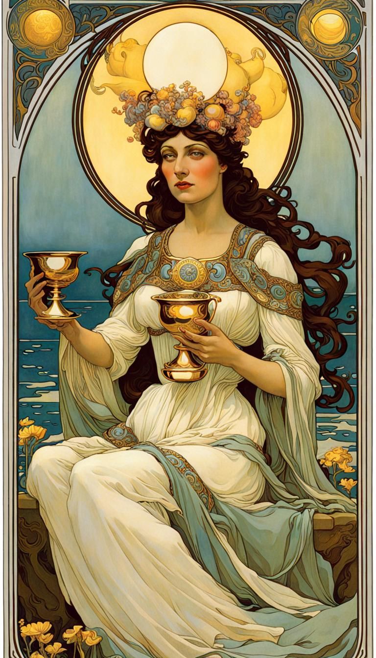 Queen of Cups Tarot Card in Art Nouveau Style