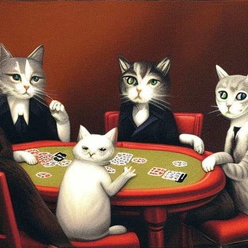 Cats Playing Poker in a Humorous Scene