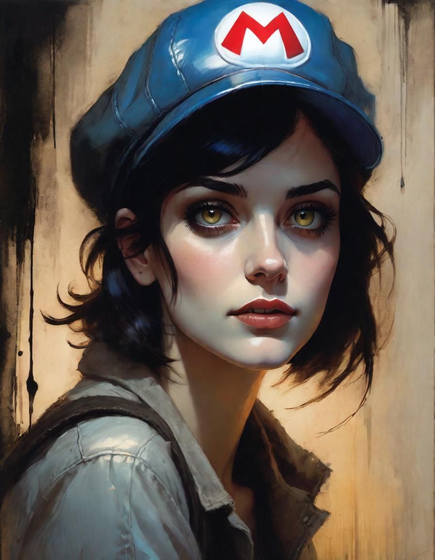 Woman in Mario Hat, Comic Book Style