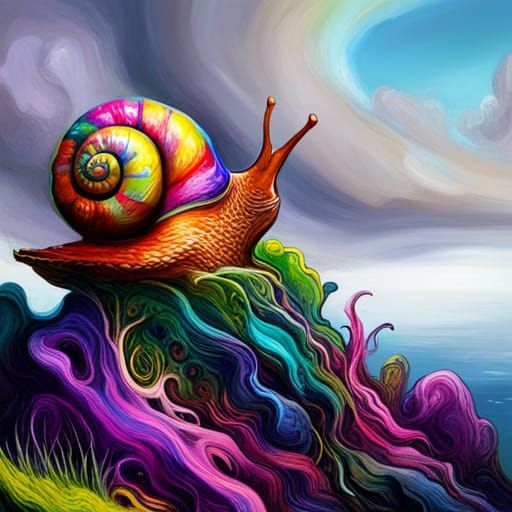 snail house on top of a cliff, surreal, fantasy, digital art