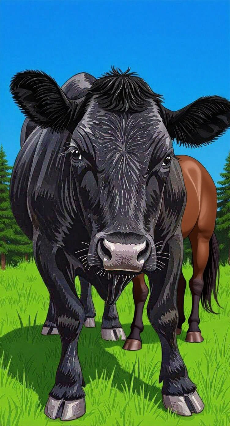 Cow in Pasture: Whimsical Watercolor Illustration