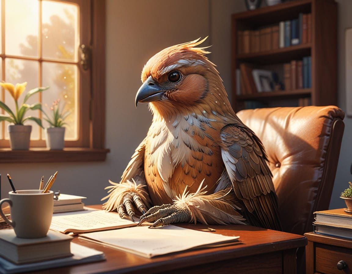 Anthropomorphic Nightingale Therapist in Watercolor Style