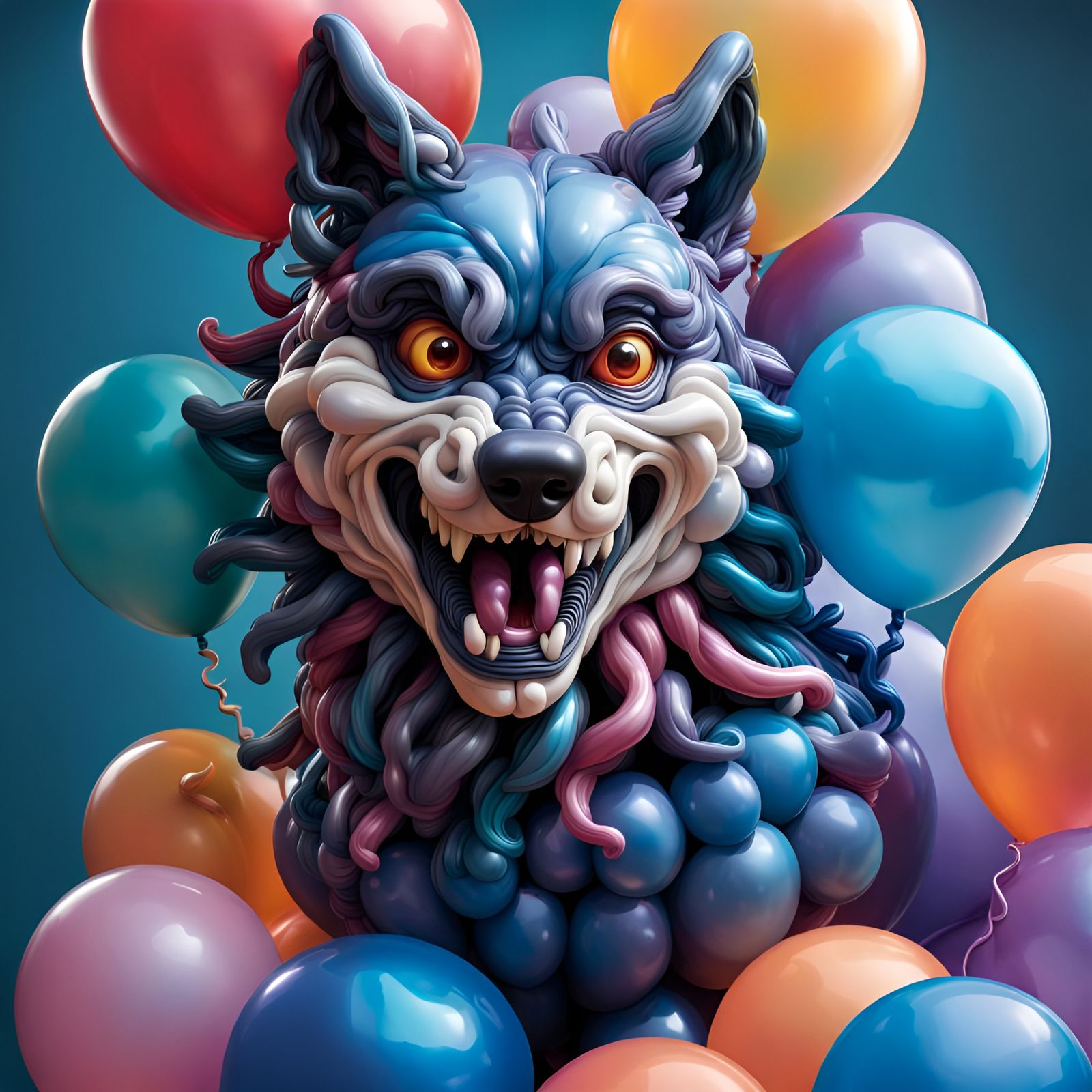 Hyperrealistic Balloon Wolf Fantasy Art