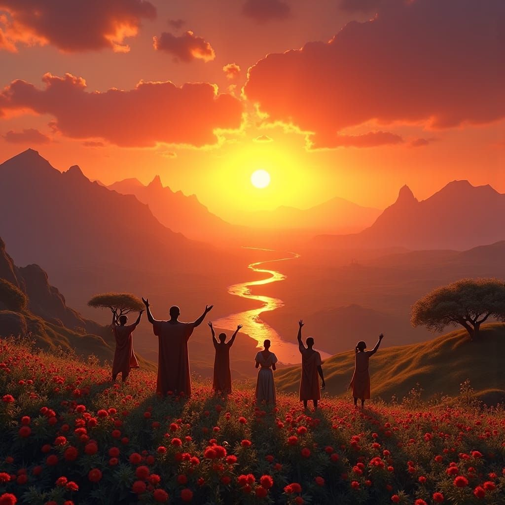 Majestic African Sunset: A Matte Painting of Hope