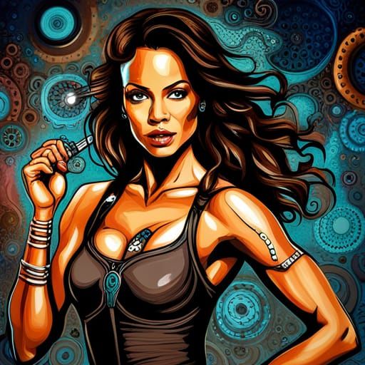 Steampunk Genie Graffiti Art: Thandiwe Newton as Croft