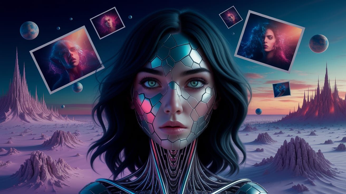 Fractured Face in Dream World: Surreal Digital Art