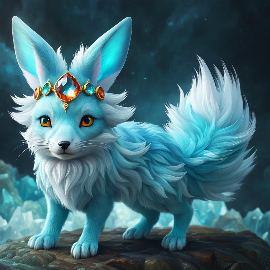 Mystic Rabbit-Fox with Gem Forehead in Fantasy Style