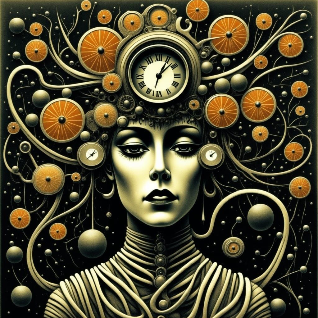 Surreal Portrait of Mind's Fragmented Reality in Dark, Muted...