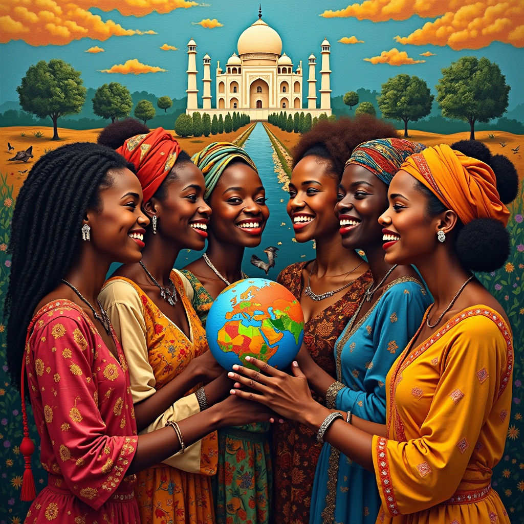 Global Unity: Women's Celebration in Vibrant Attire
