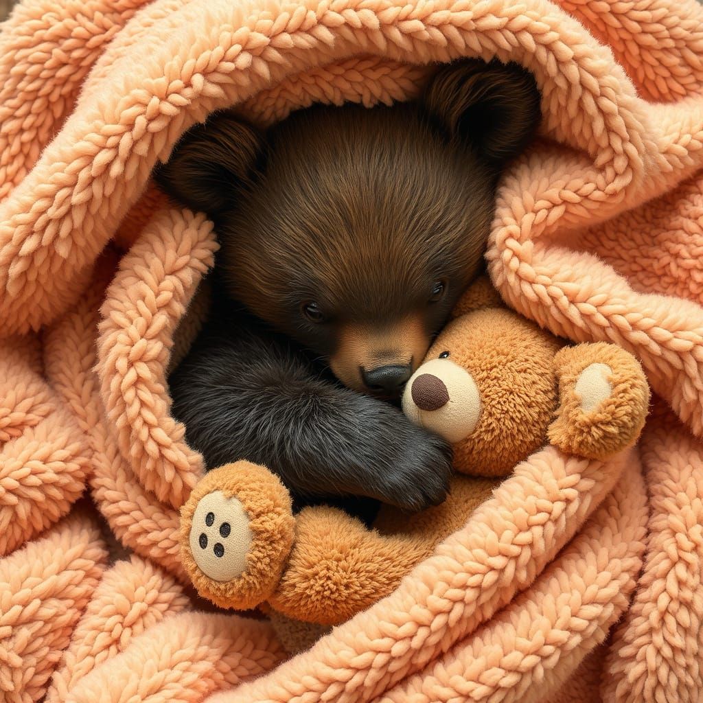 Orphaned Baby Bear Snuggles Teddy Bear