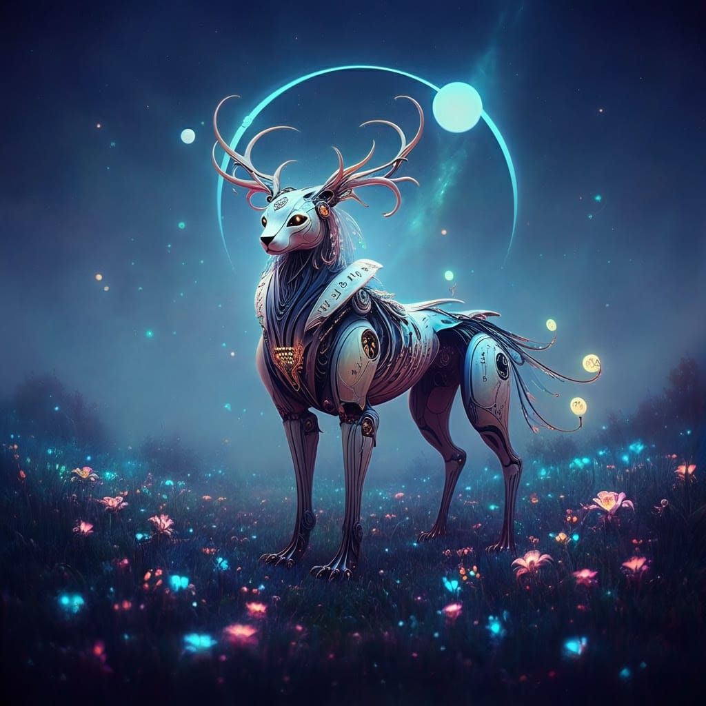 Surreal Biomechanical Creature in a Dreamlike Alien Landscap...