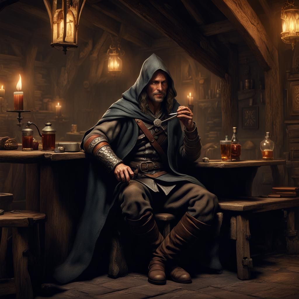 Aragorn in Dim Tavern: Detailed Matte Painting