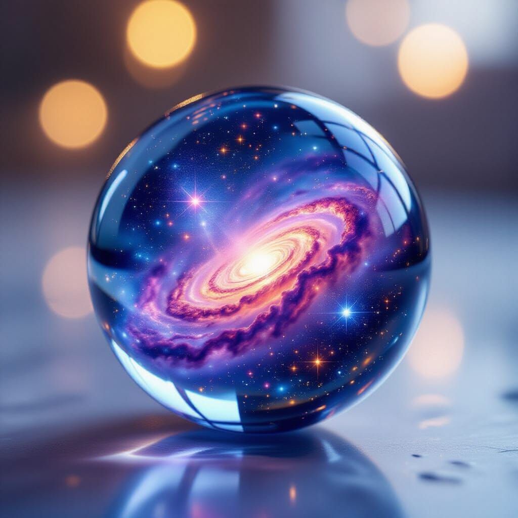 Galaxy Swirls Within a Glass Marble
