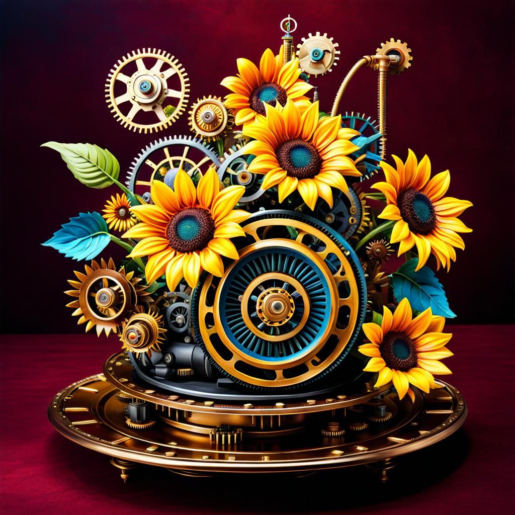 Clockwork Sunflowers in Steampunk Style