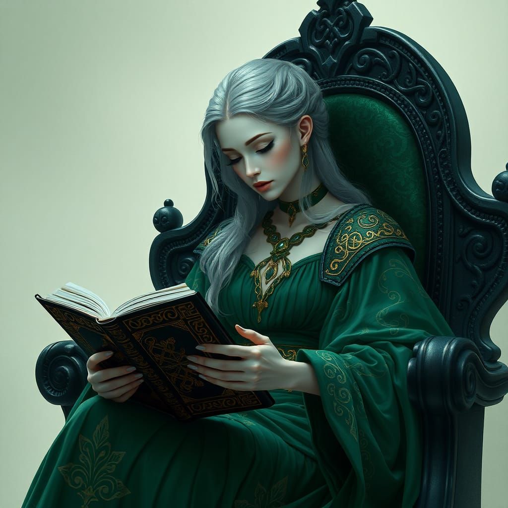 Celtic Woman on Emerald Throne, Fantasy Art