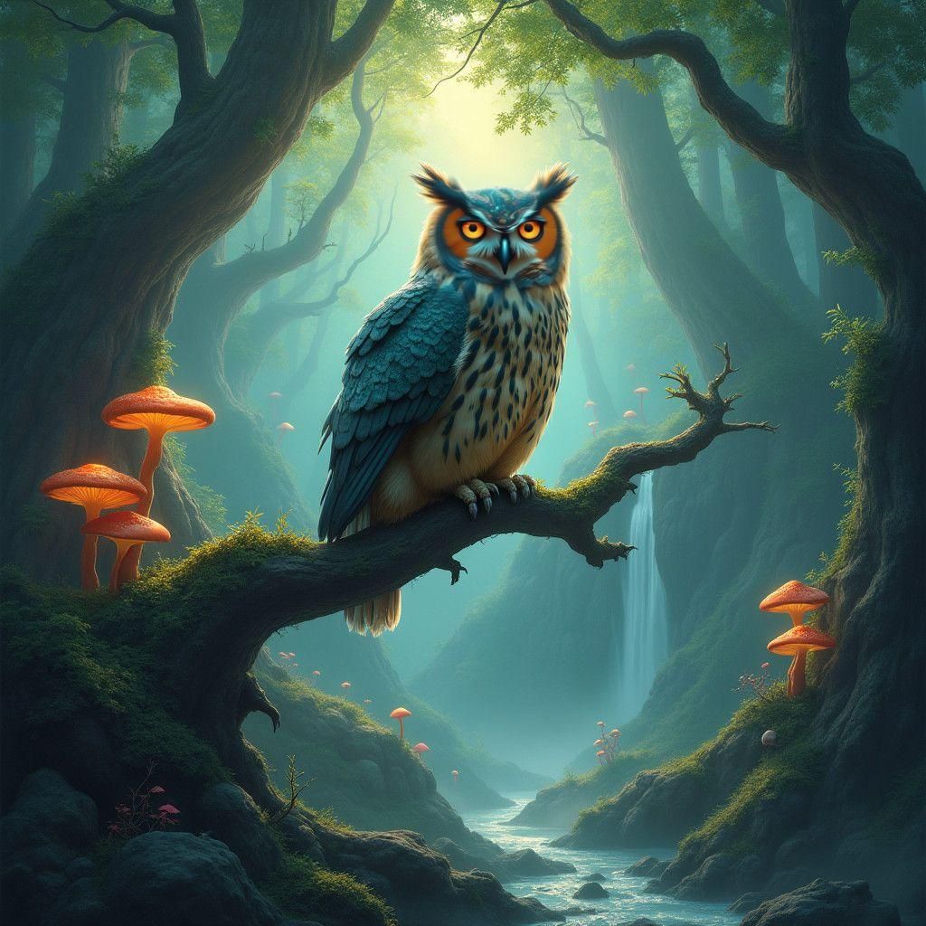 Detailed Owl Matte Painting in Deep Color
