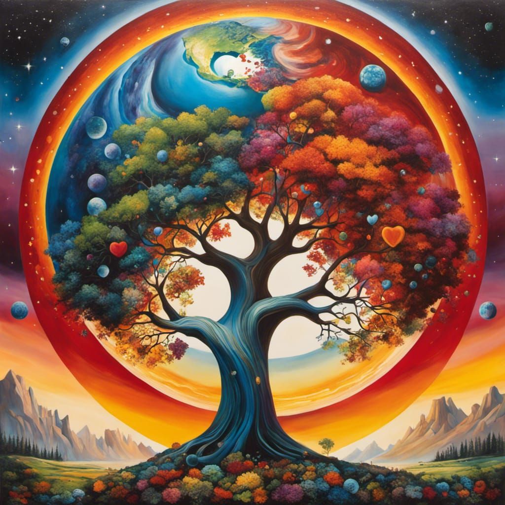 Tree of Life Earth in Cosmos: Art Brut Style