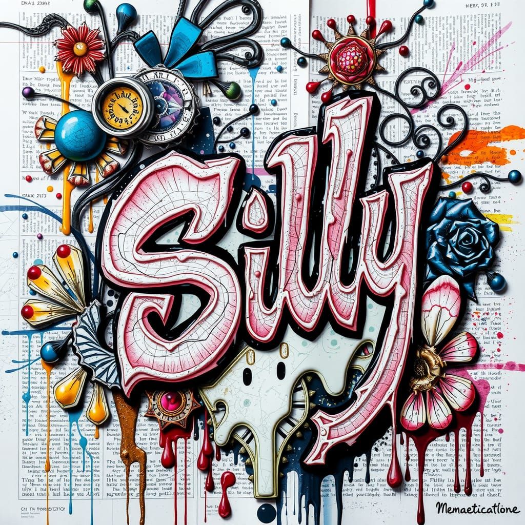 Intricate Mixed Media Collage with Graffiti and Ink