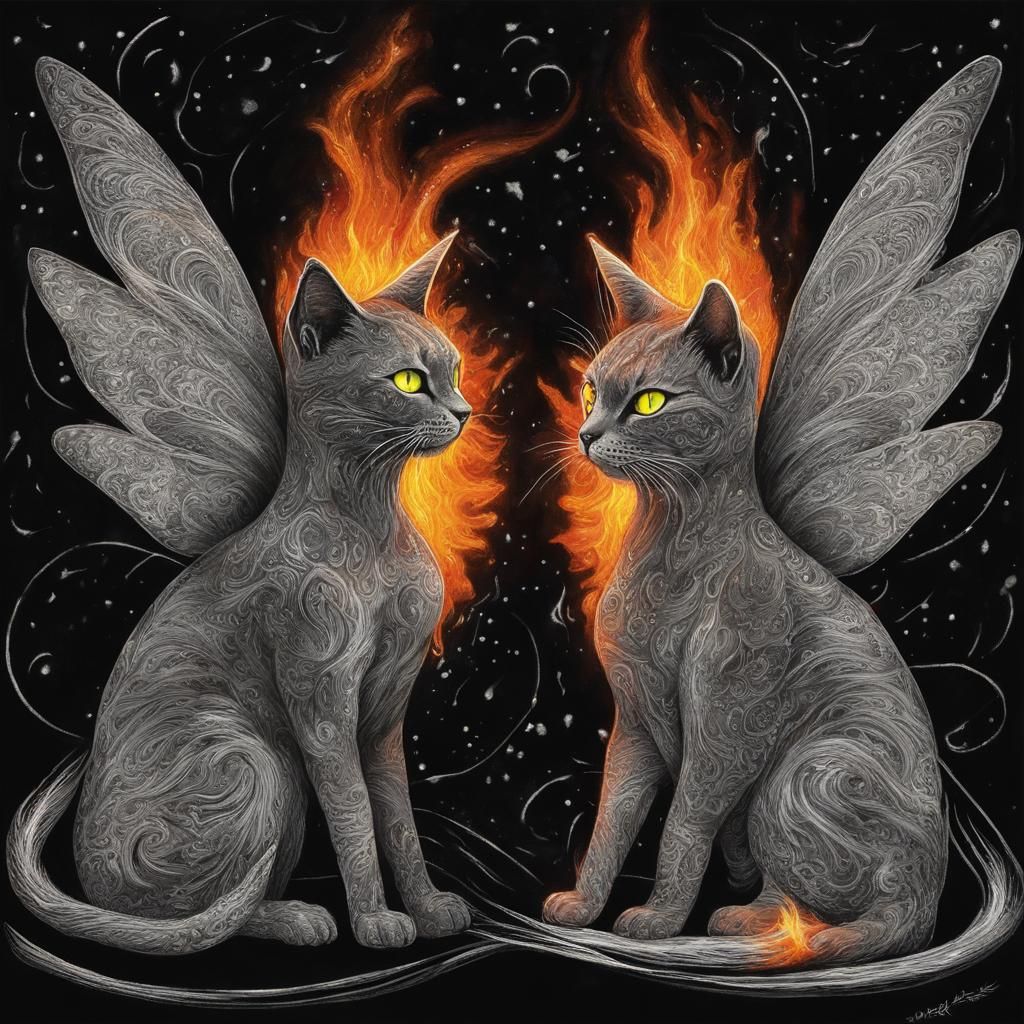 Winged Fairy Cats in Interstellar Fire Portal
