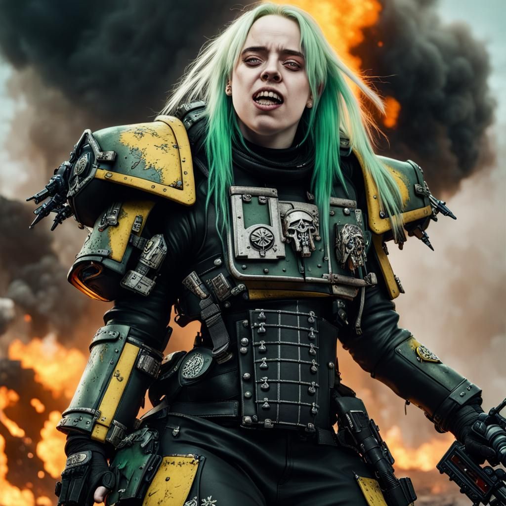 Billie Eilish in Warhammer 40k Battle Scene