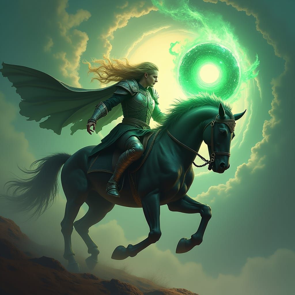 Armored Warrior Launches Orb in Fantasy Landscape