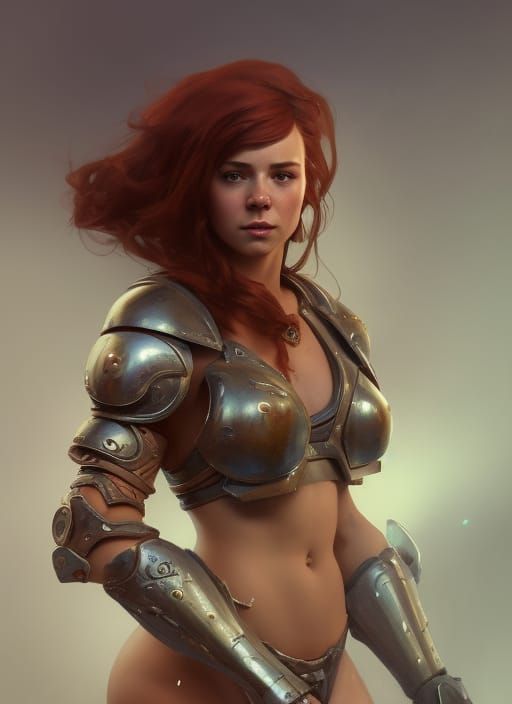 Redhead in Armor: Hyperdetailed Fantasy Portrait