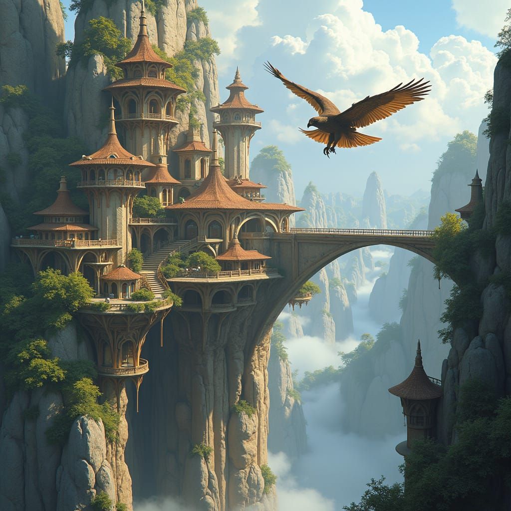 Avian Utopia Metropolis of Aerynthal in Whimsical Futuristic...