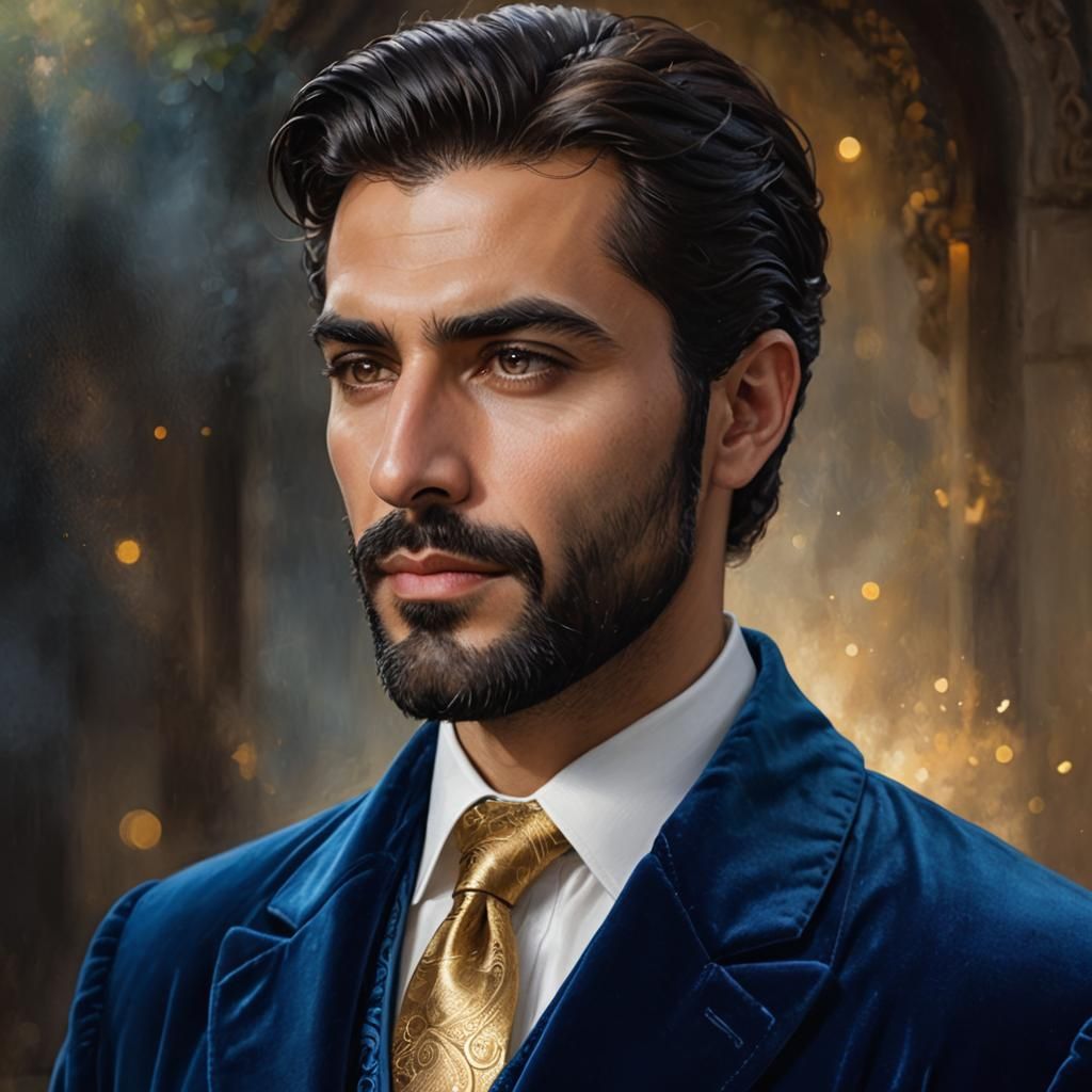 Detailed Portrait of Man in Blue Velvet Robe