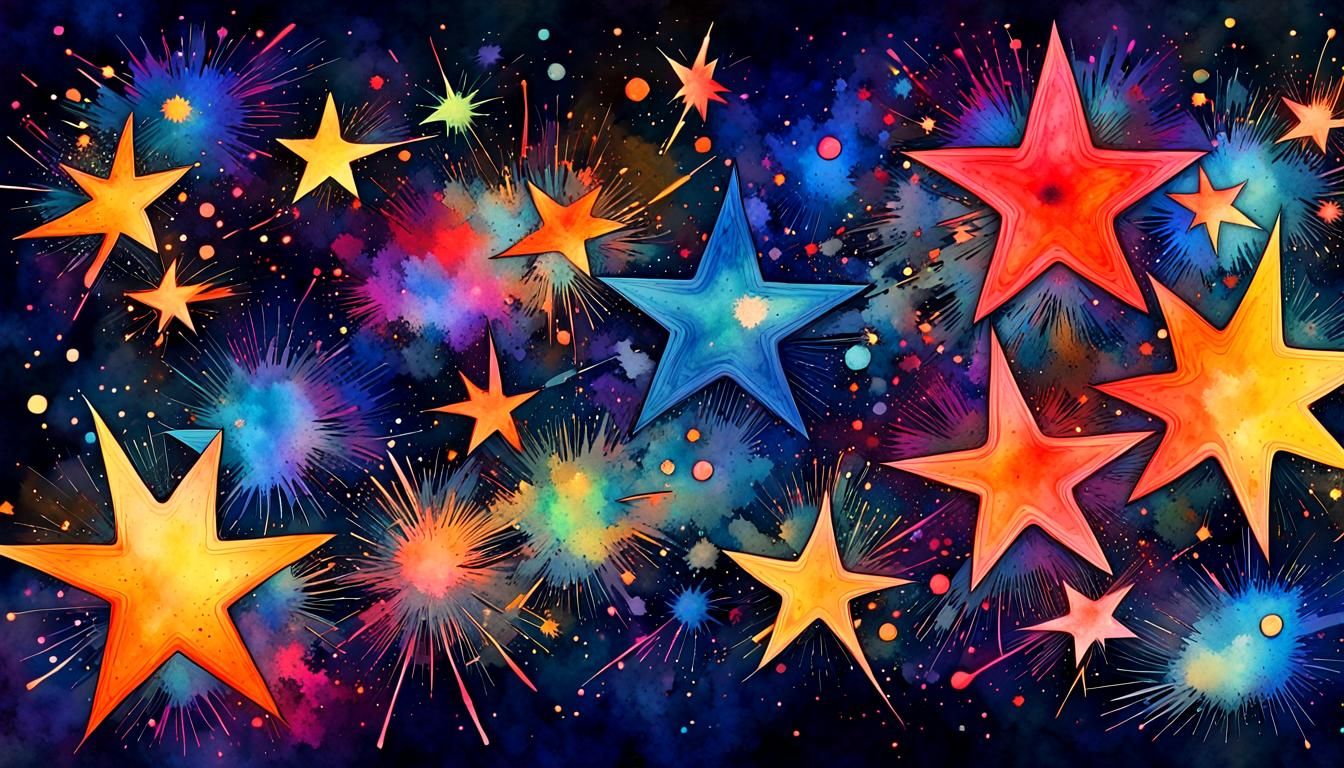 Vivid Watercolor Stars in Electromagnetic Splatter