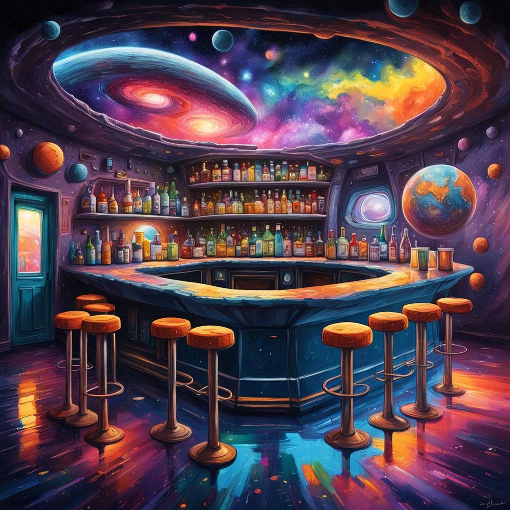 Futuristic Galaxy Bar in Graffiti Art Style