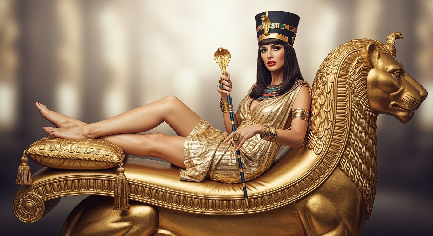 Egyptian Queen Lounging on Golden Chaise Longue